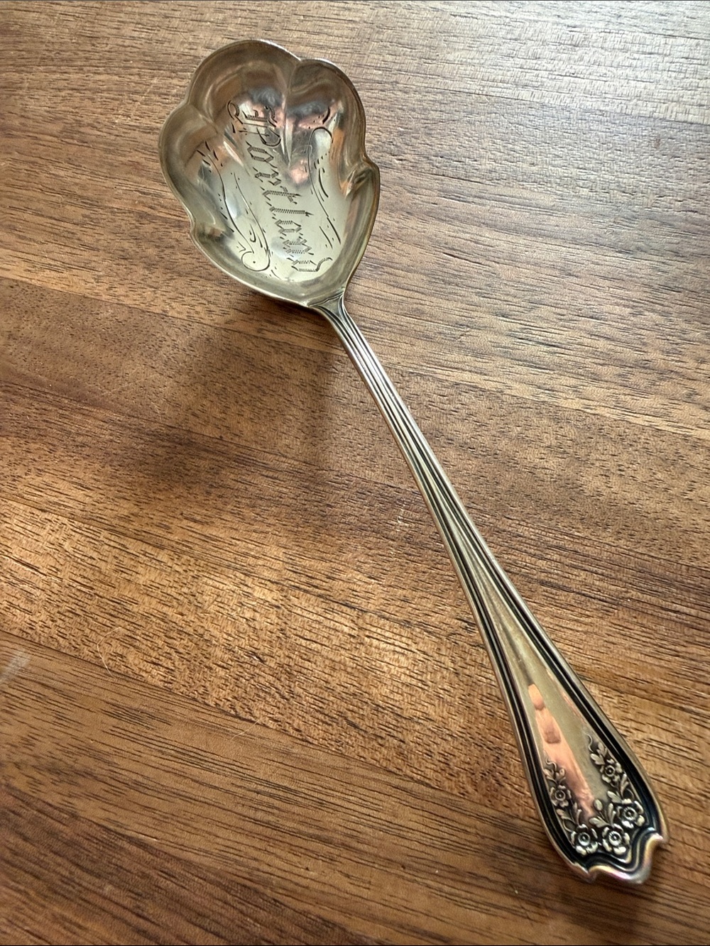 Sterling Silver Floral Portland Engraved Serving Spoon